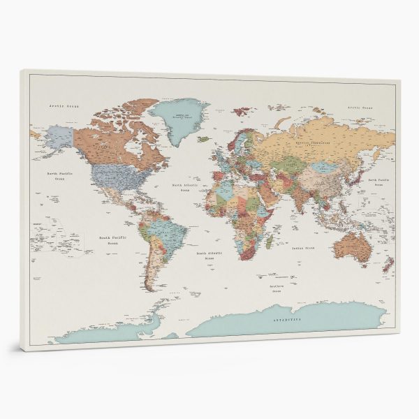 Canvas Art Bay Blue & Gold Push Pin World Map - Personalized World Map  Canvas - Detailed Travel Map with Pins - Large World Map Print - World Map  Pin