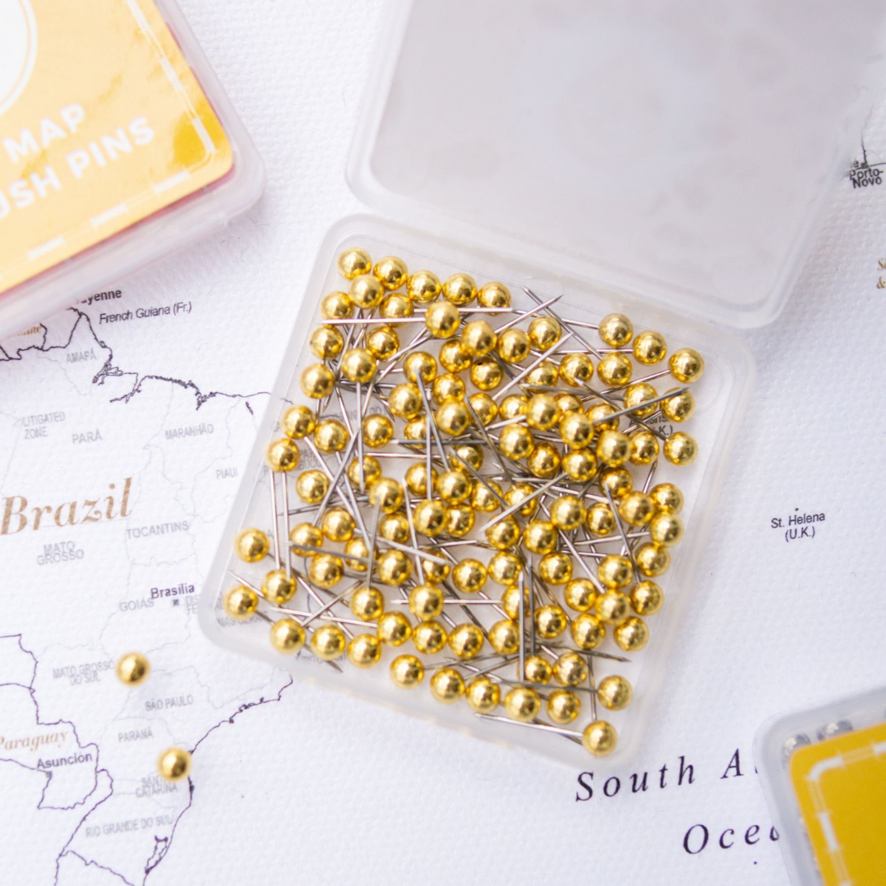 Map Push Pins Gold - Round Head Tacks with Stainless Point - Metallic Finish - Marking Pins