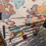 detailed push pin world map on canvas 25p colorful
