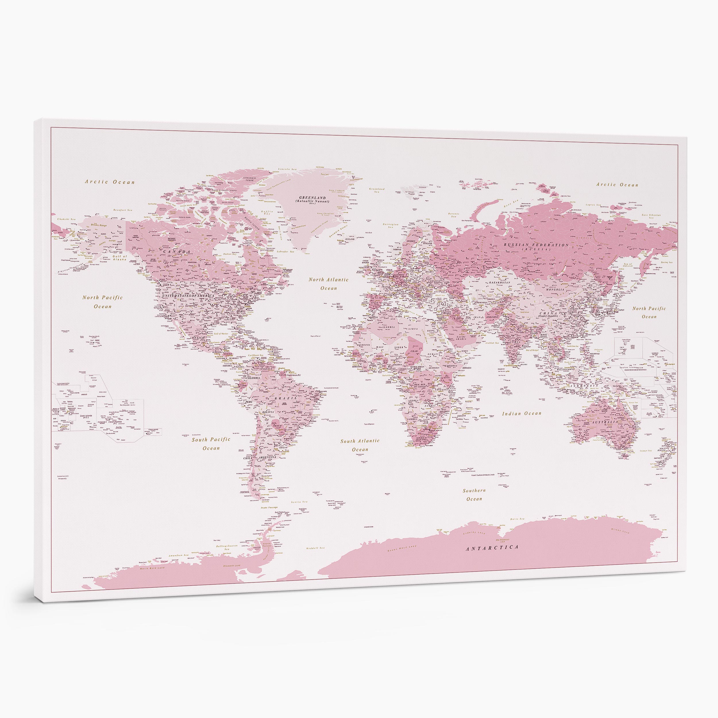 12P large push pin world map to track places visited on canvas pink