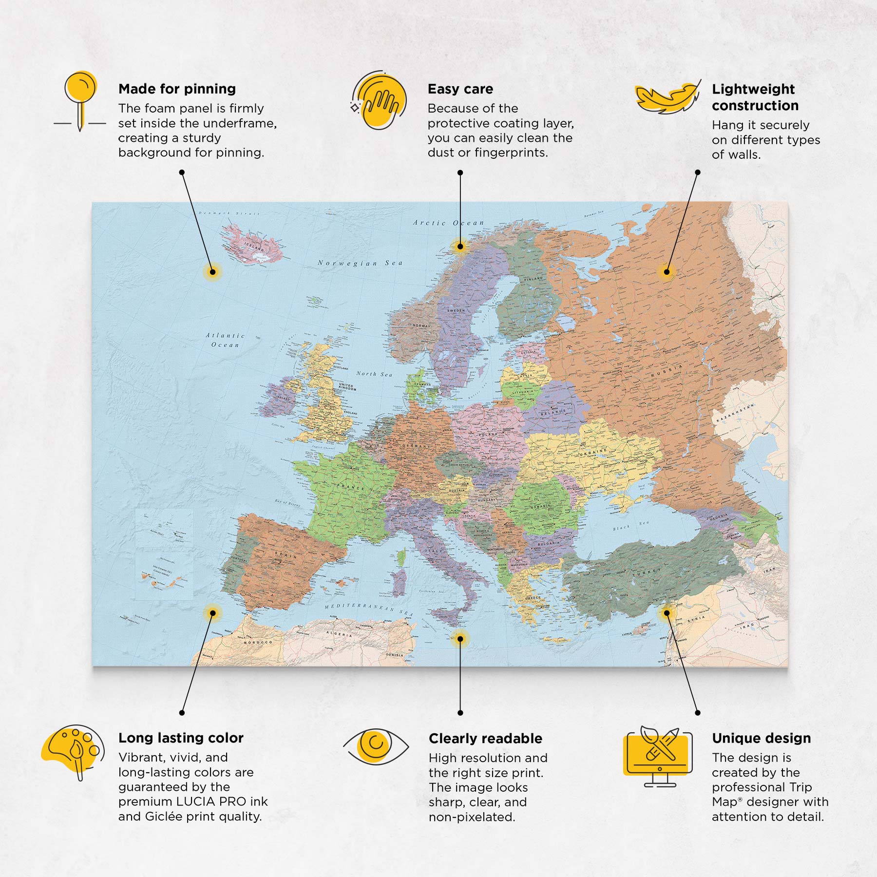 Push Pin Europe Map – Political | Tripmap.com - Maps & Pins