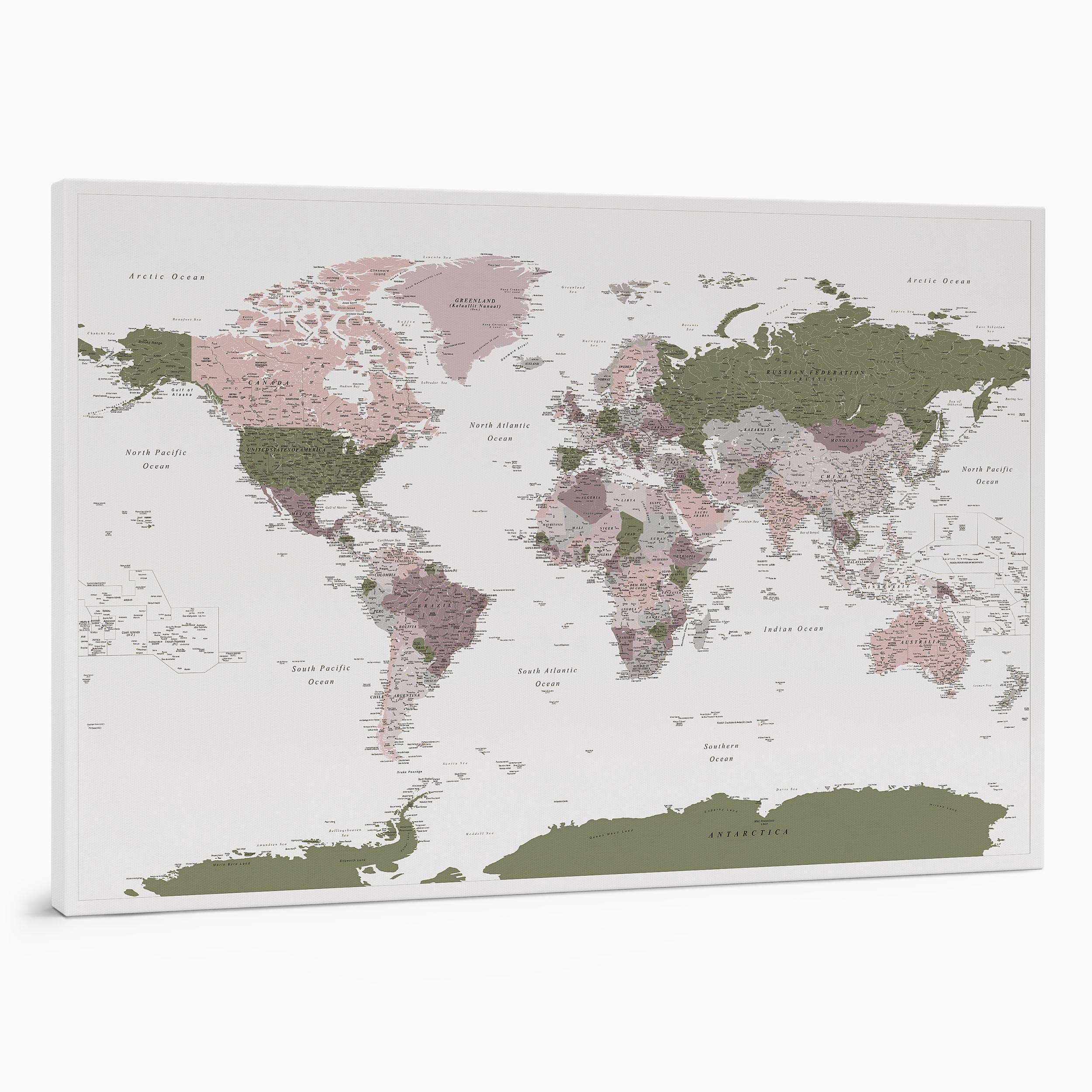 15P large push pin world map to track places visited on canvas green purple violet