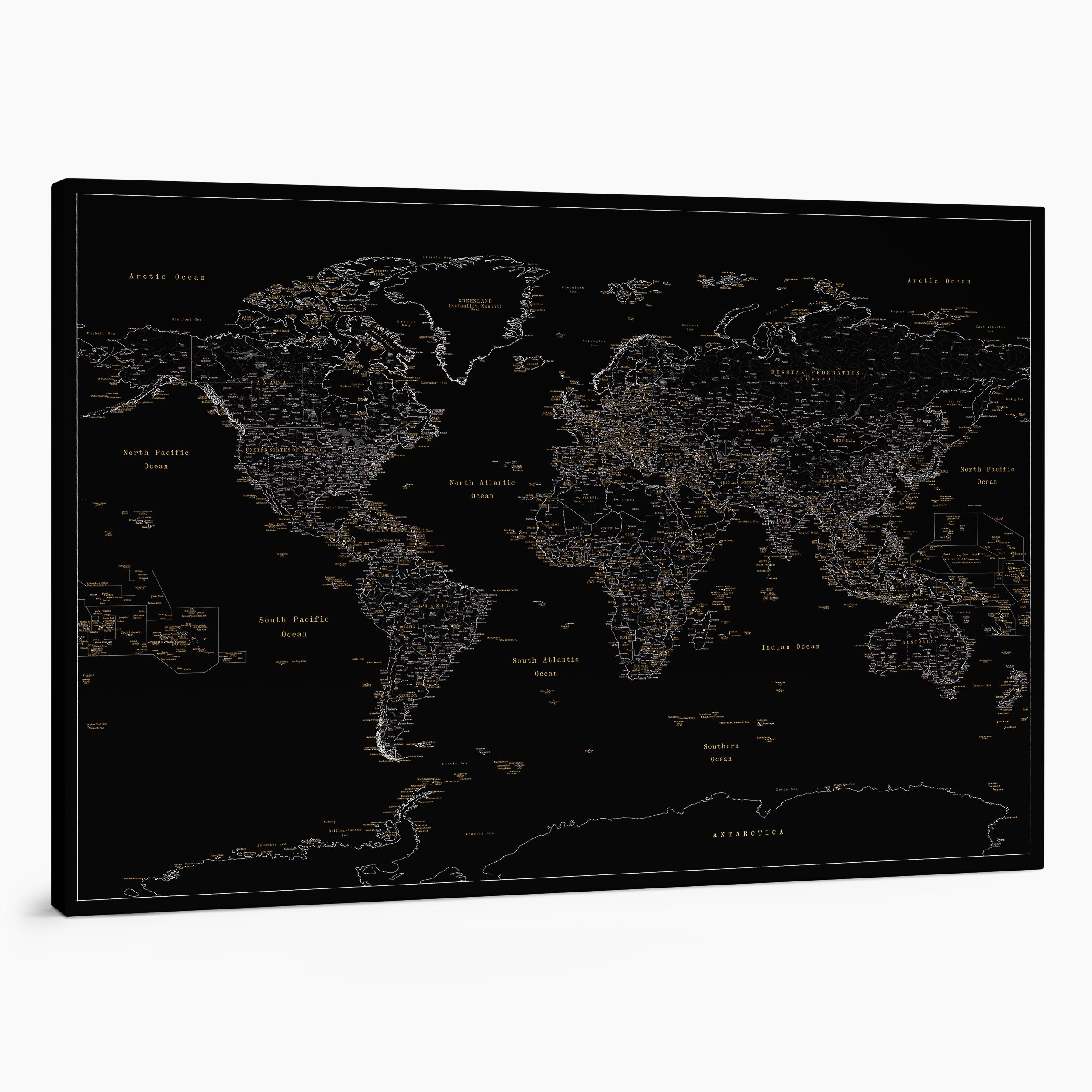 28P large push pin world map to track places visited on canvas midnight black