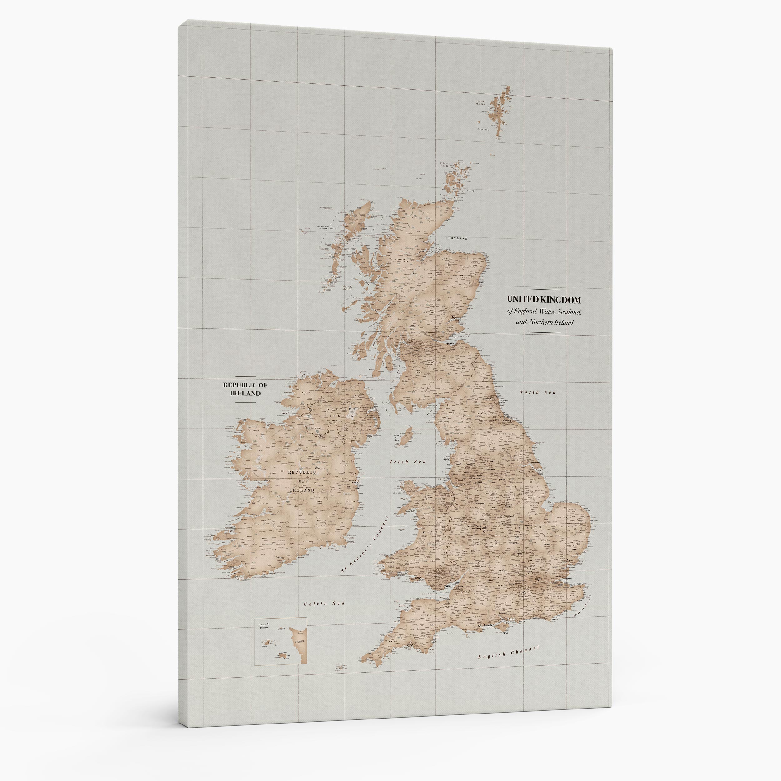 5UK large push pin united kingdom and ireland map on canvas