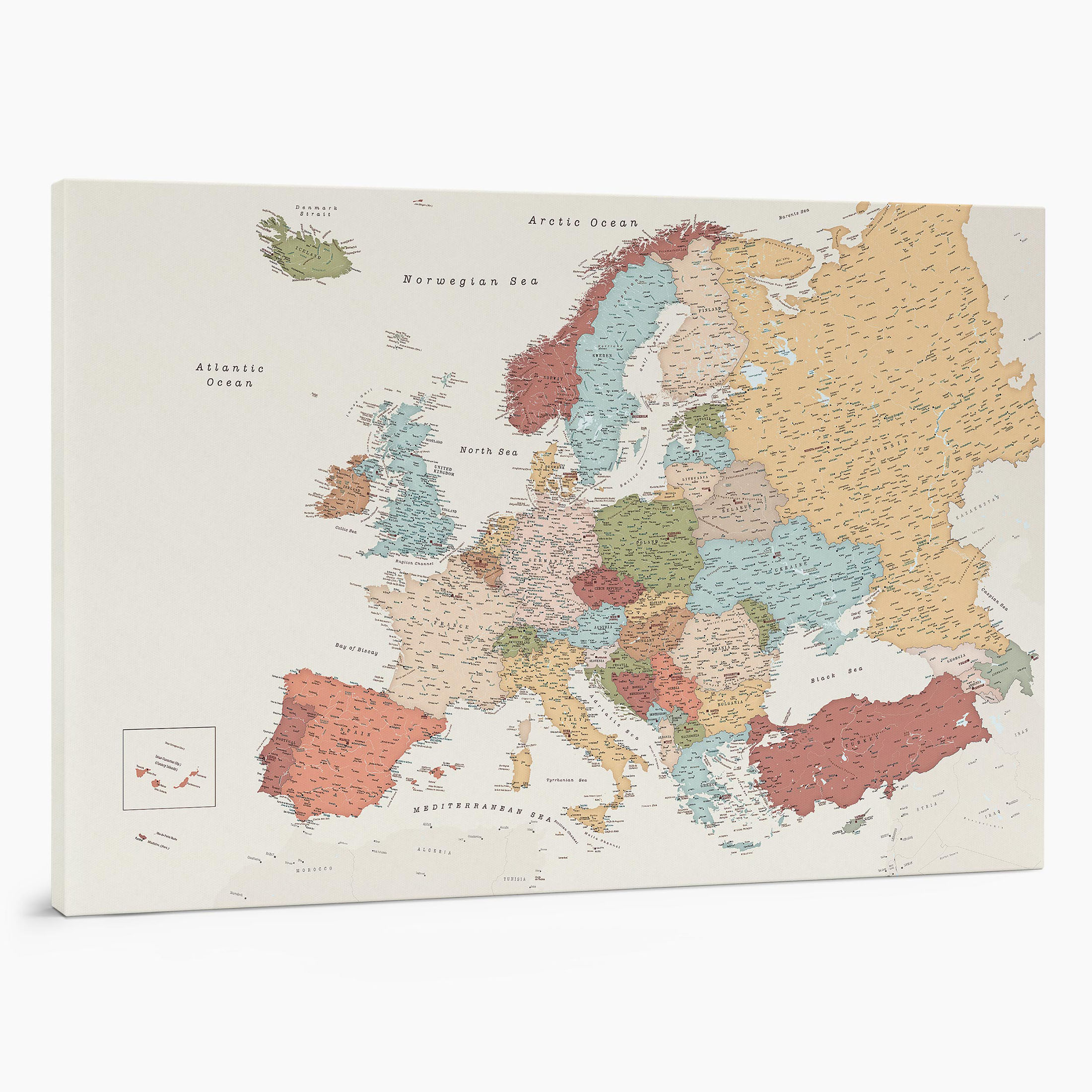 9EU large push pin europe map to track places visited on canvas colorful