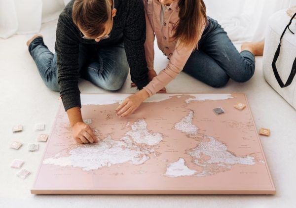 best travel map with pins dusty pink 32p