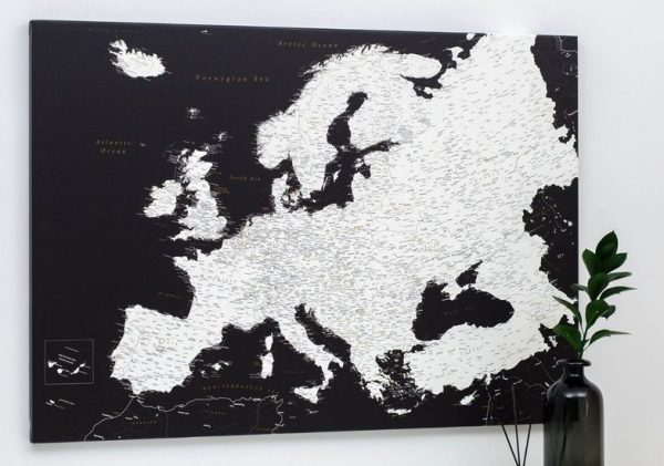 canvas art europe map push pin modern black 6eu
