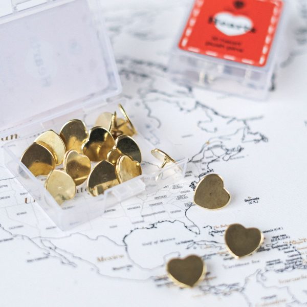 decorative push pin for corkboard map heart gold