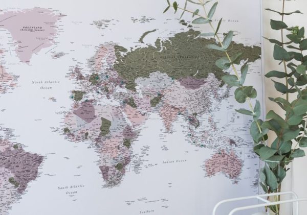 detailed world map home decor violet green 15p