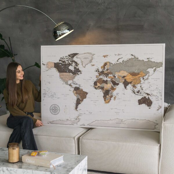 extra large detailed world map on canvas 29p