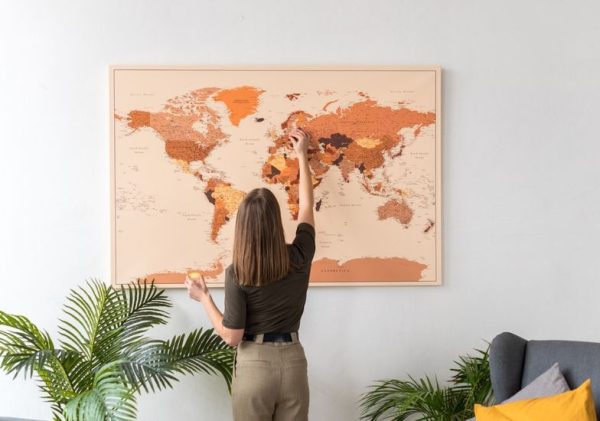 extra large world map for travel marking brown 11p