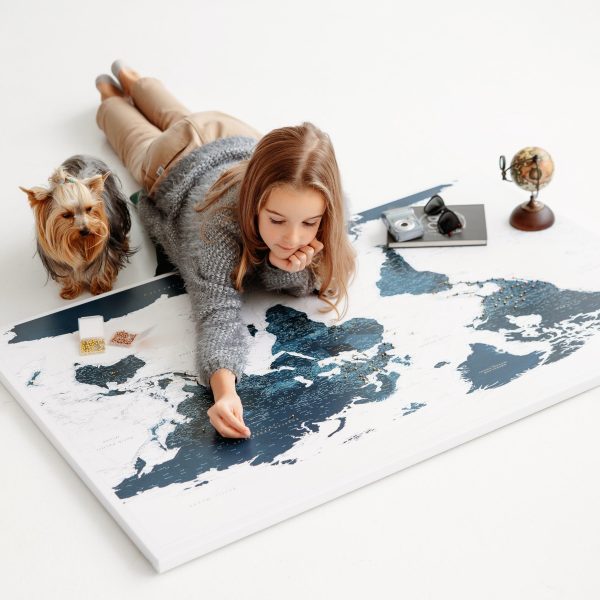 family world map to mark places visited ocean blue 23p