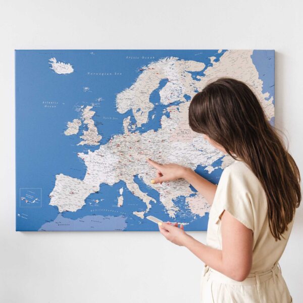 large detailed europe map blue color wall art 3eu