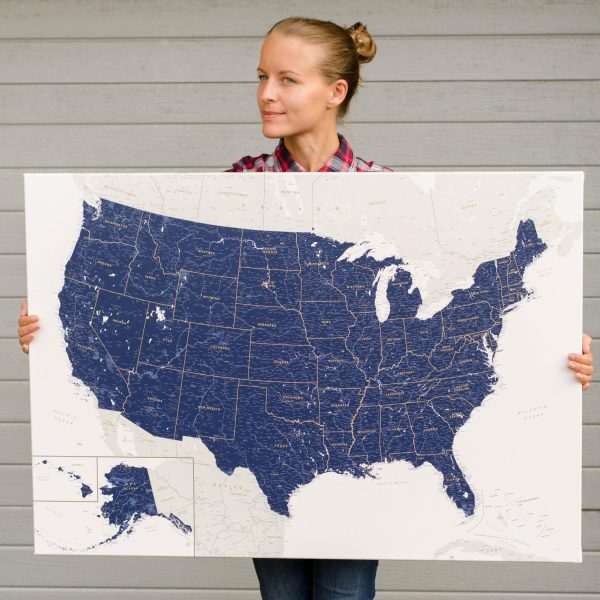large pinnable usa map to track places visited navy blue 1usa
