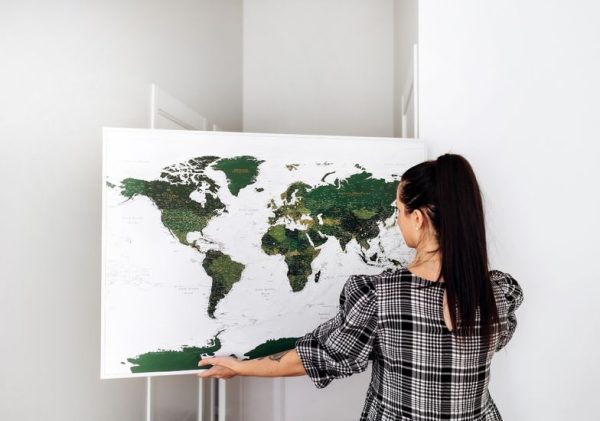 large travel map on wall canvas forest green 33p