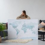 personalized large world map pin board sky blue 26p