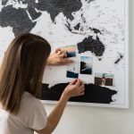 personalized travel keepsake world map with pins black and white 22p
