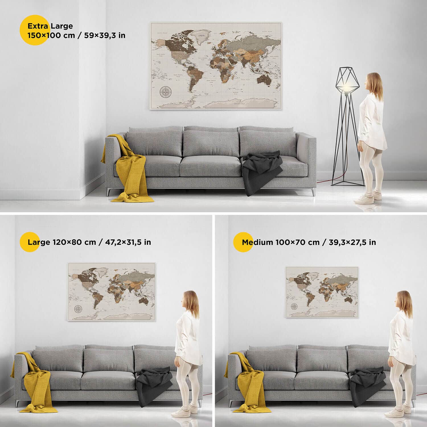 Safari World Map Canvas With Pins Sizes 29p 
