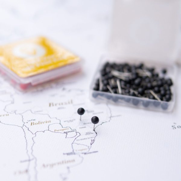 small black map pin tacks to track travels