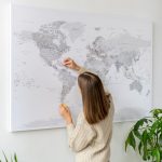 world map corkboard for traveler grey 13p