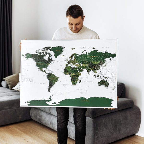 world map corkboard forest green 33p