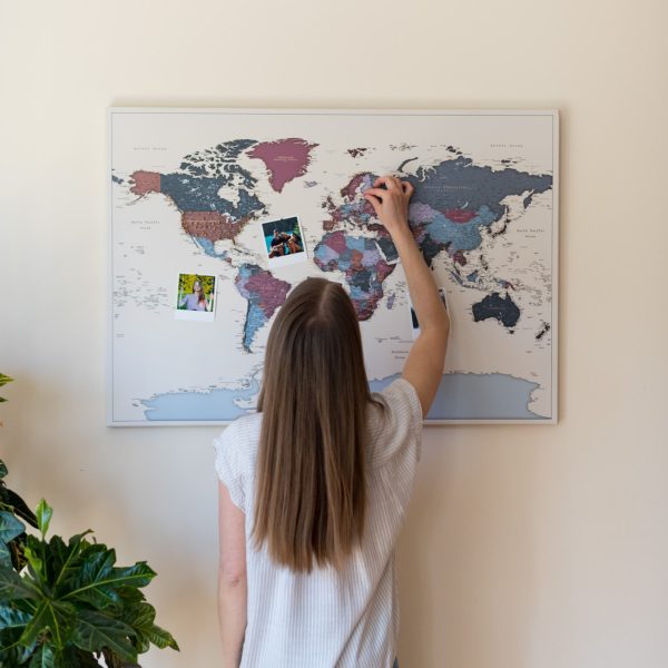 world map with pin to mark visited countries and cities grapes 27p