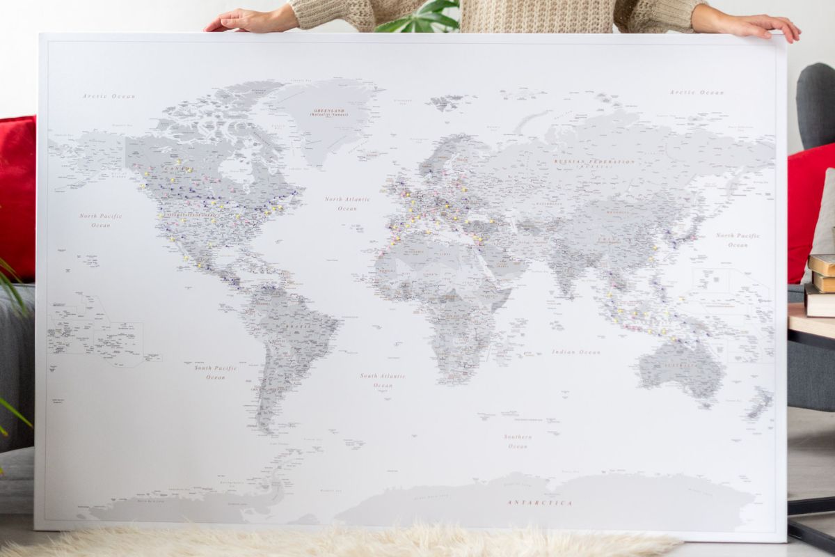 World Maps with Capitals and Cities on canvas