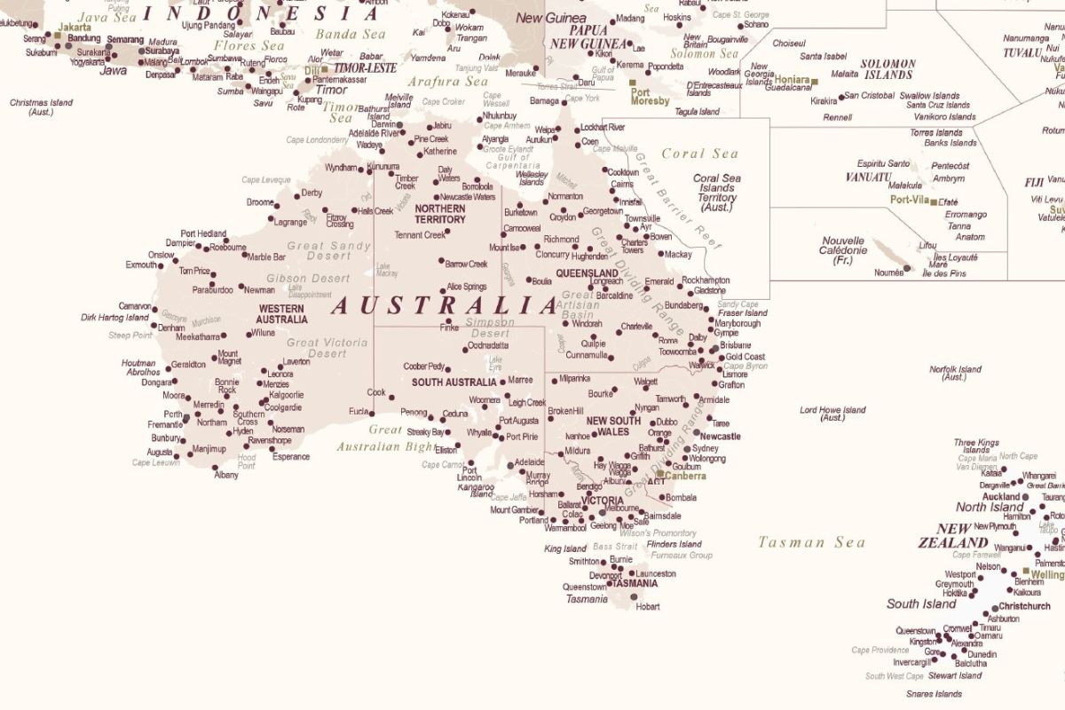 detailed world map australia