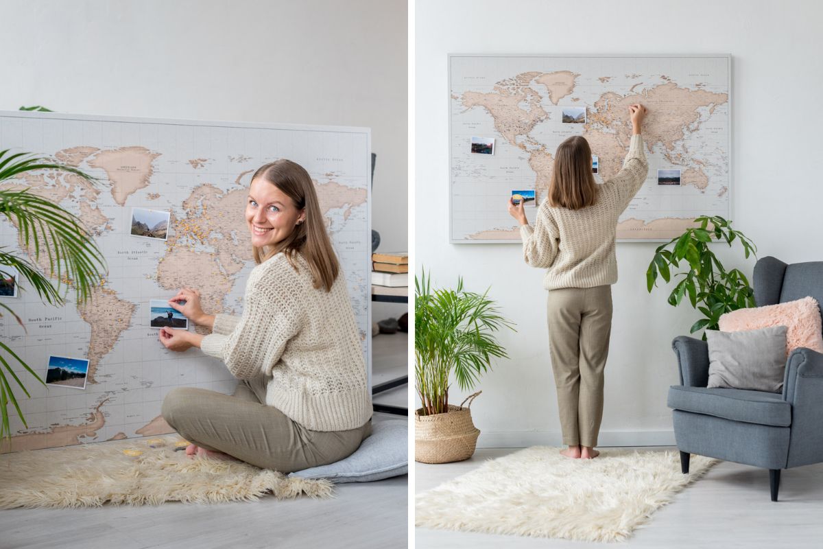 extra large world map canvas corkboard