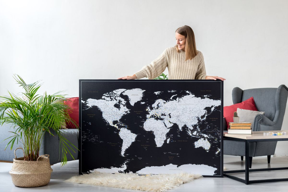 giant world wall map to pin travels