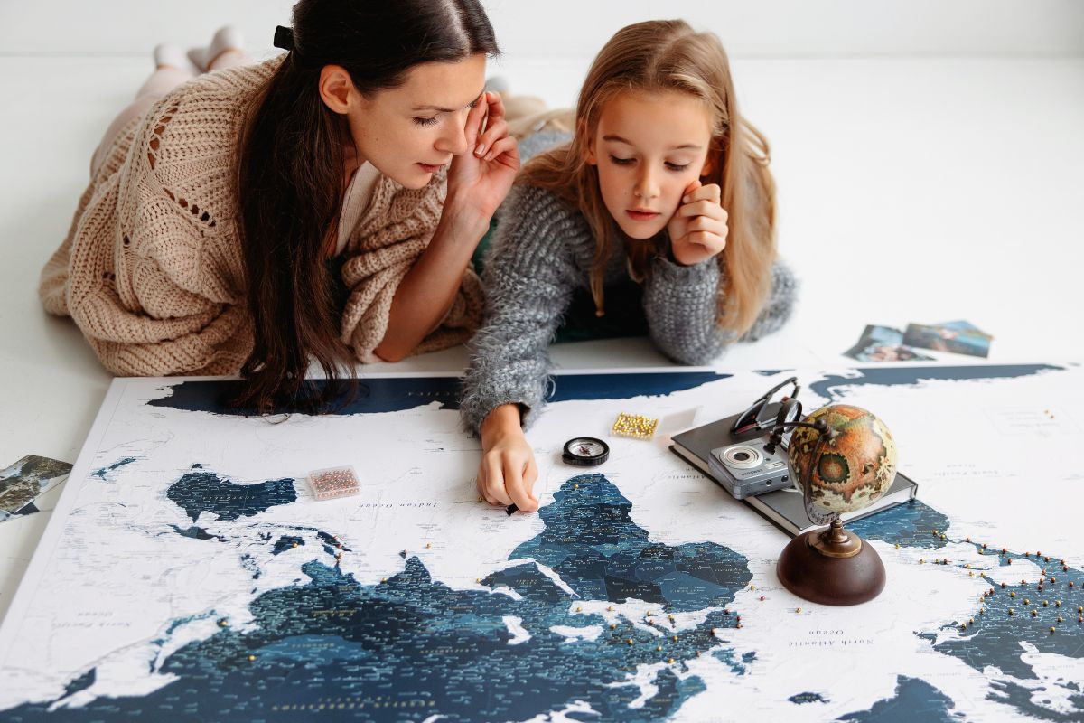large family travel map pin board