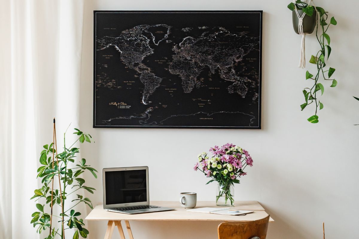 travel map pin board home office decor