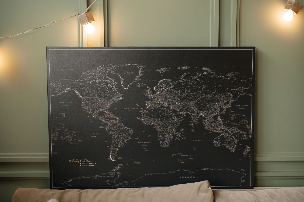 world map canvas wall art black color