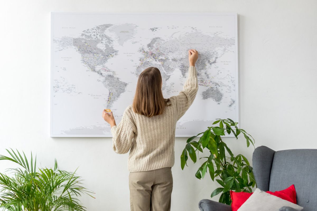 world map canvas with pins grey