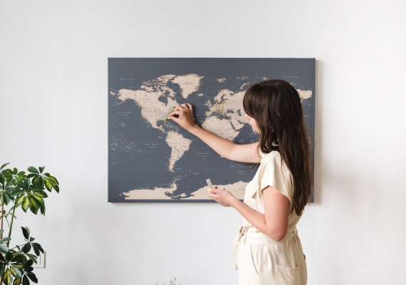 wall world map for travelers to mark places traveled 34p