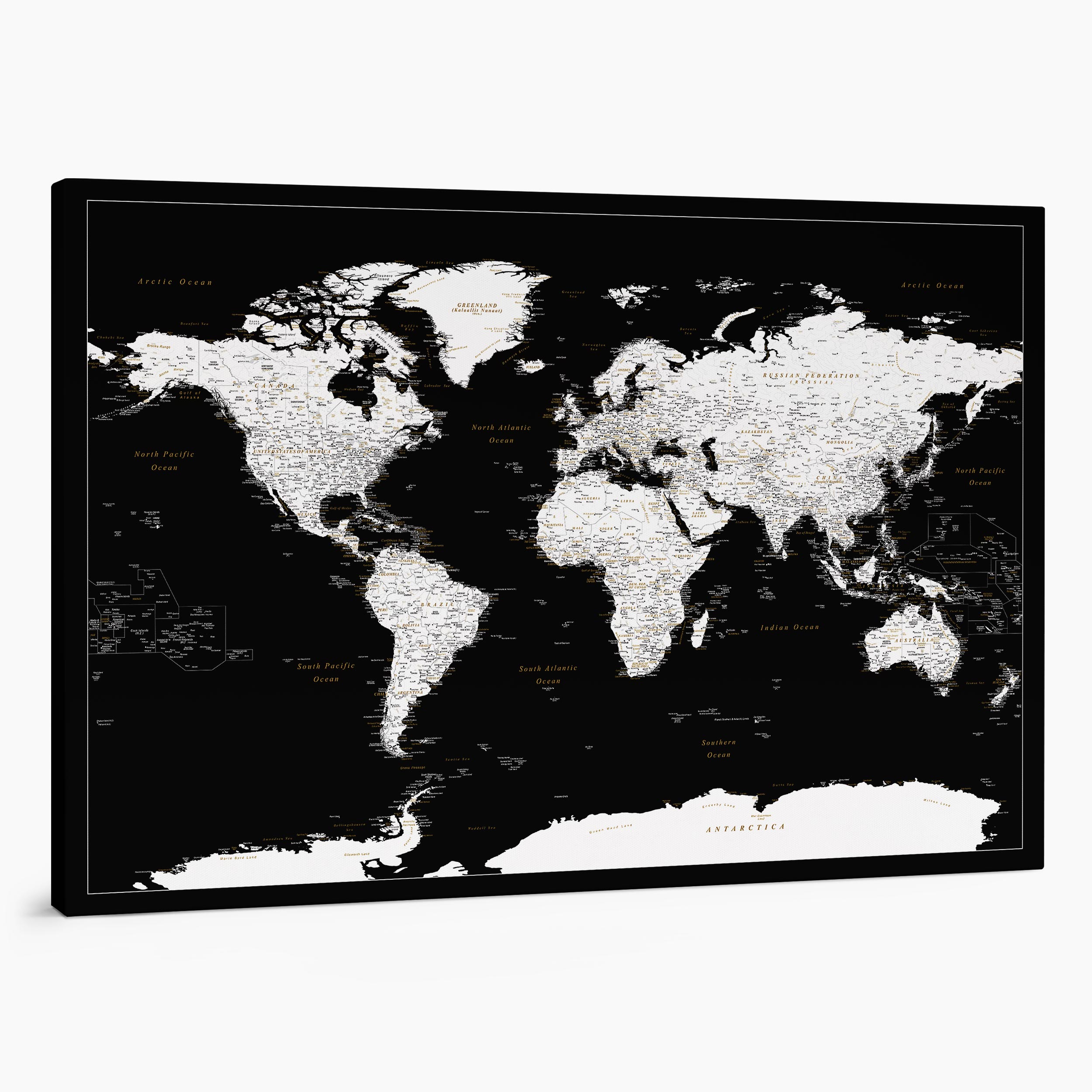 17P large push pin world map to track places visited on canvas modern black