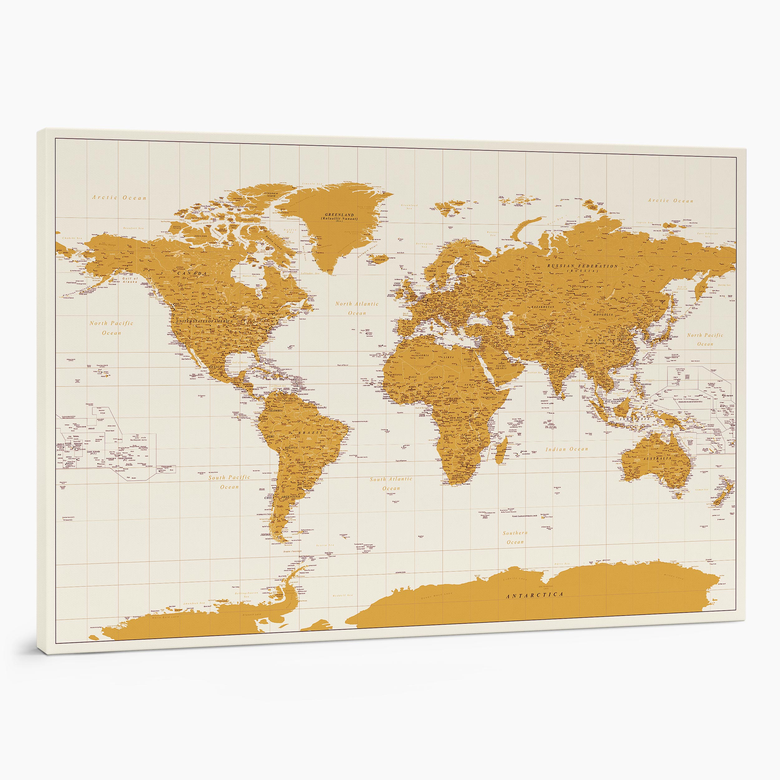 5P large push pin world map to track places visited on canvas yellow