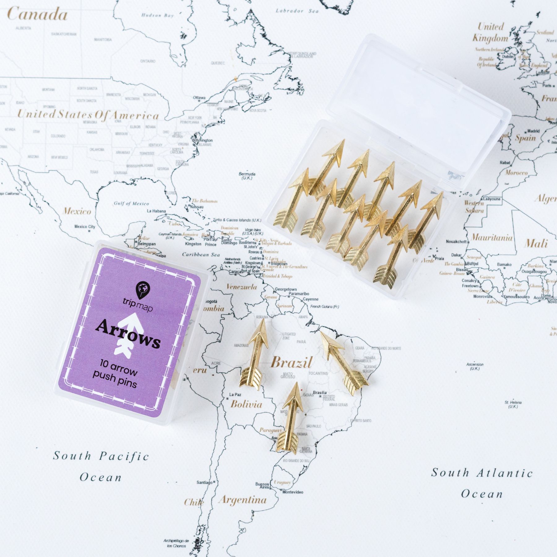 Gold Arrow Map Push Pins - Tacks with Stainless Point - Marking Pins