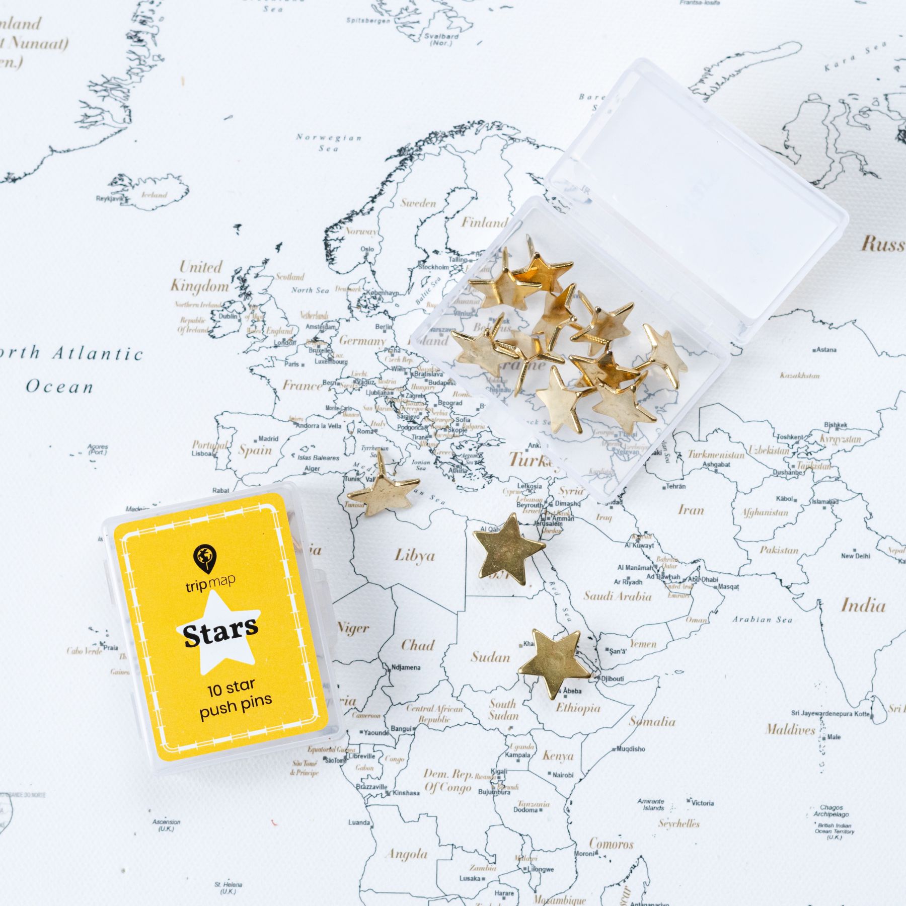 Gold stars Map Push Pins - Tacks with Stainless Point - Marking Pins