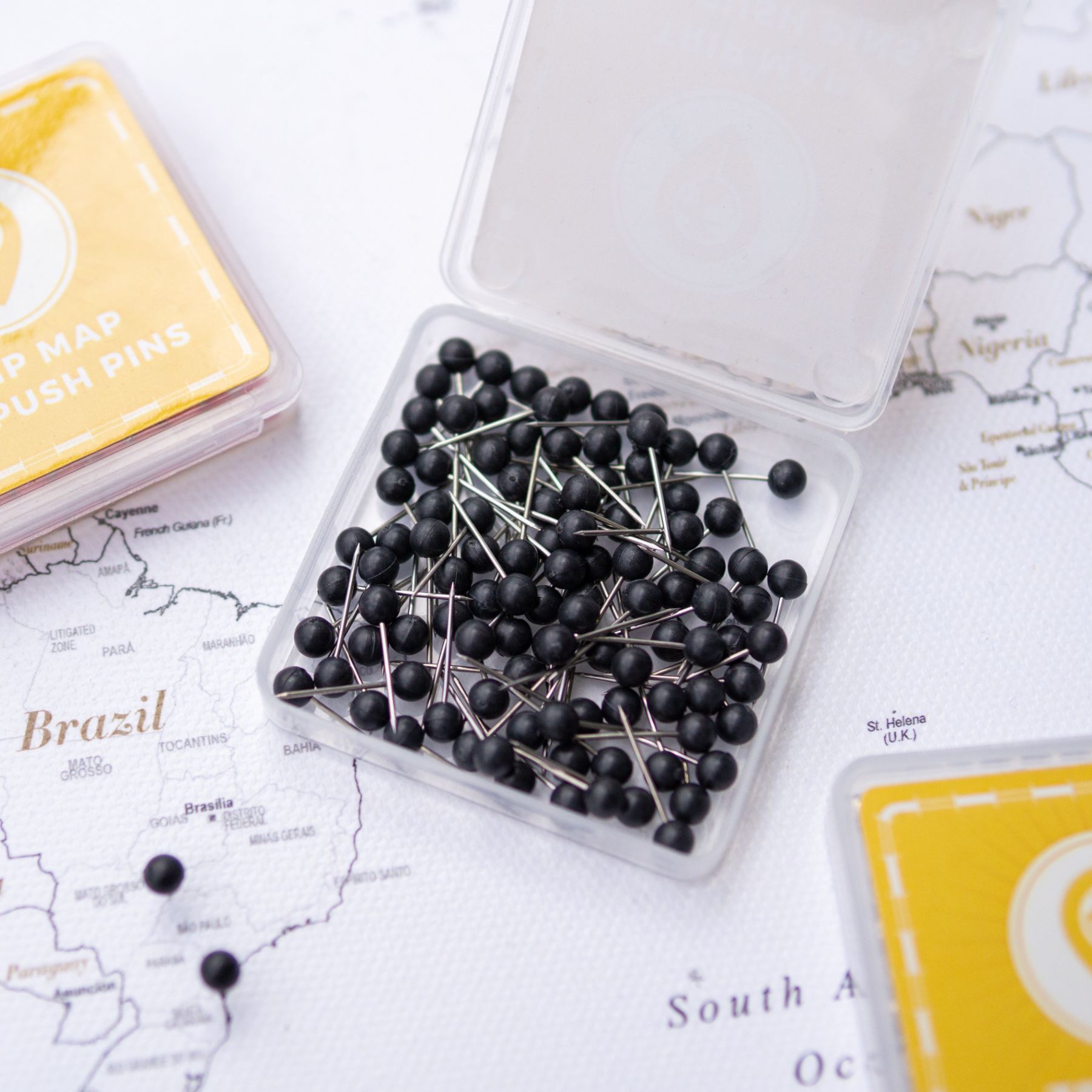 Map Push Pins black - Round Head Tacks with Stainless Point - Matte Finish - Marking Pins