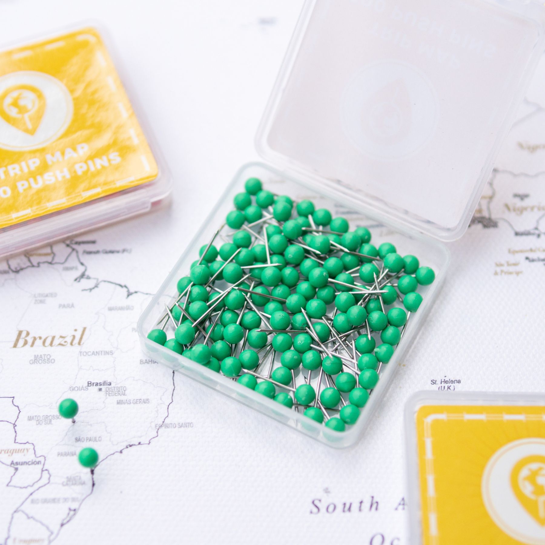 Map Push Pins light green - Round Head Tacks with Stainless Point - Matte Finish - Marking Pins