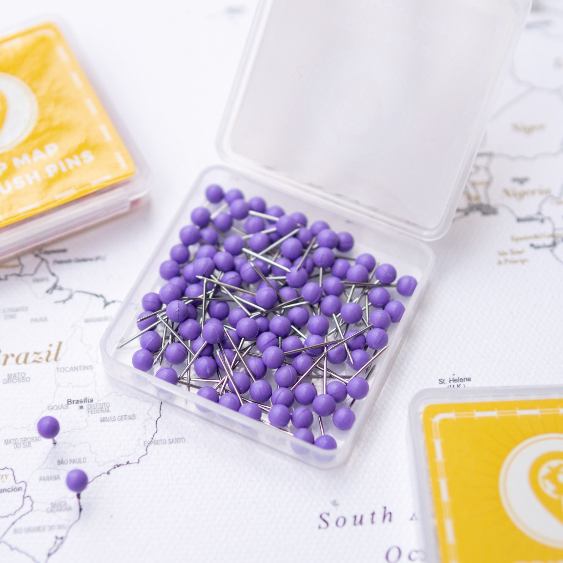 Map Push Pins purple - Round Head Tacks with Stainless Point - Matte Finish - Marking Pins