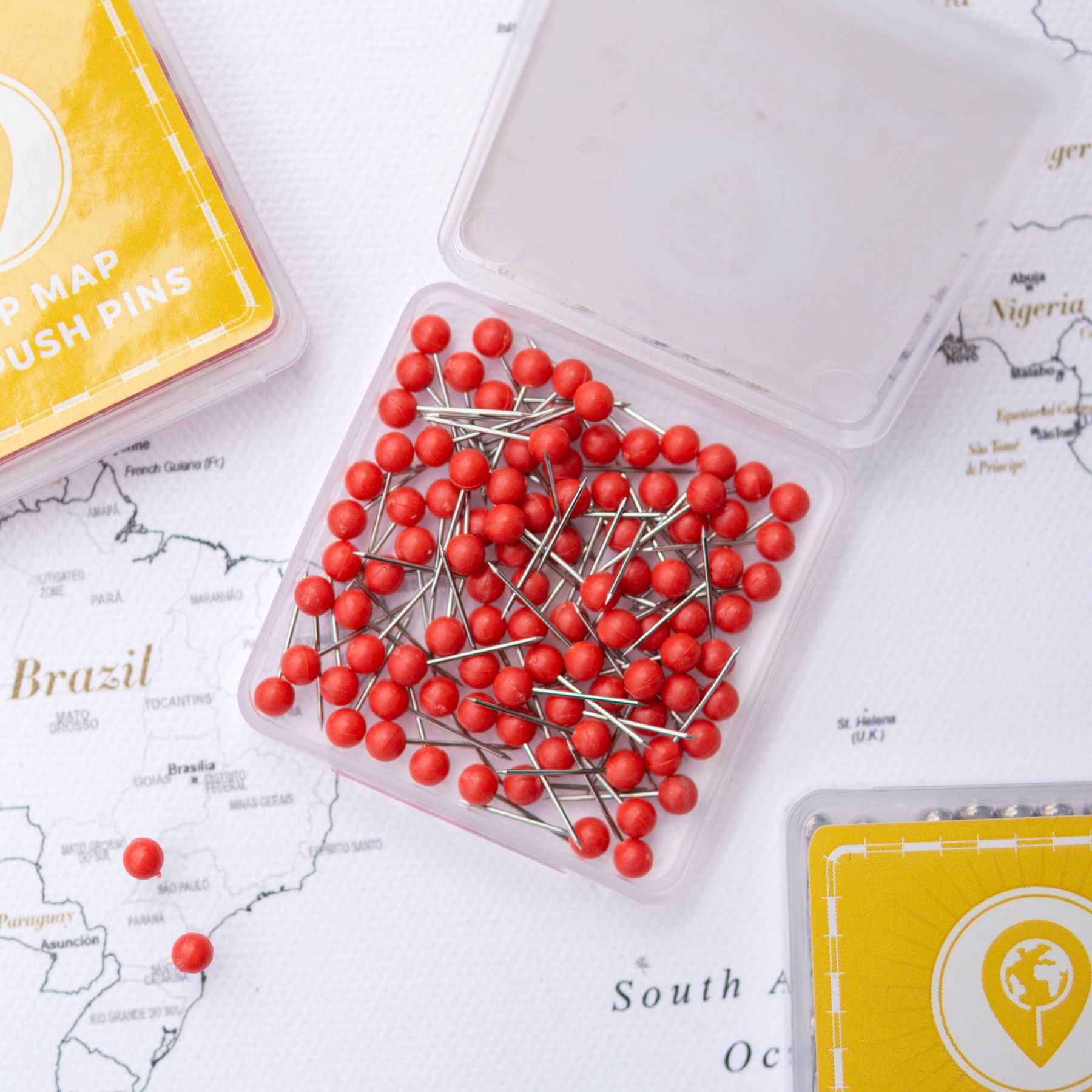 Map Push Pins red - Round Head Tacks with Stainless Point - Matte Finish - Marking Pins