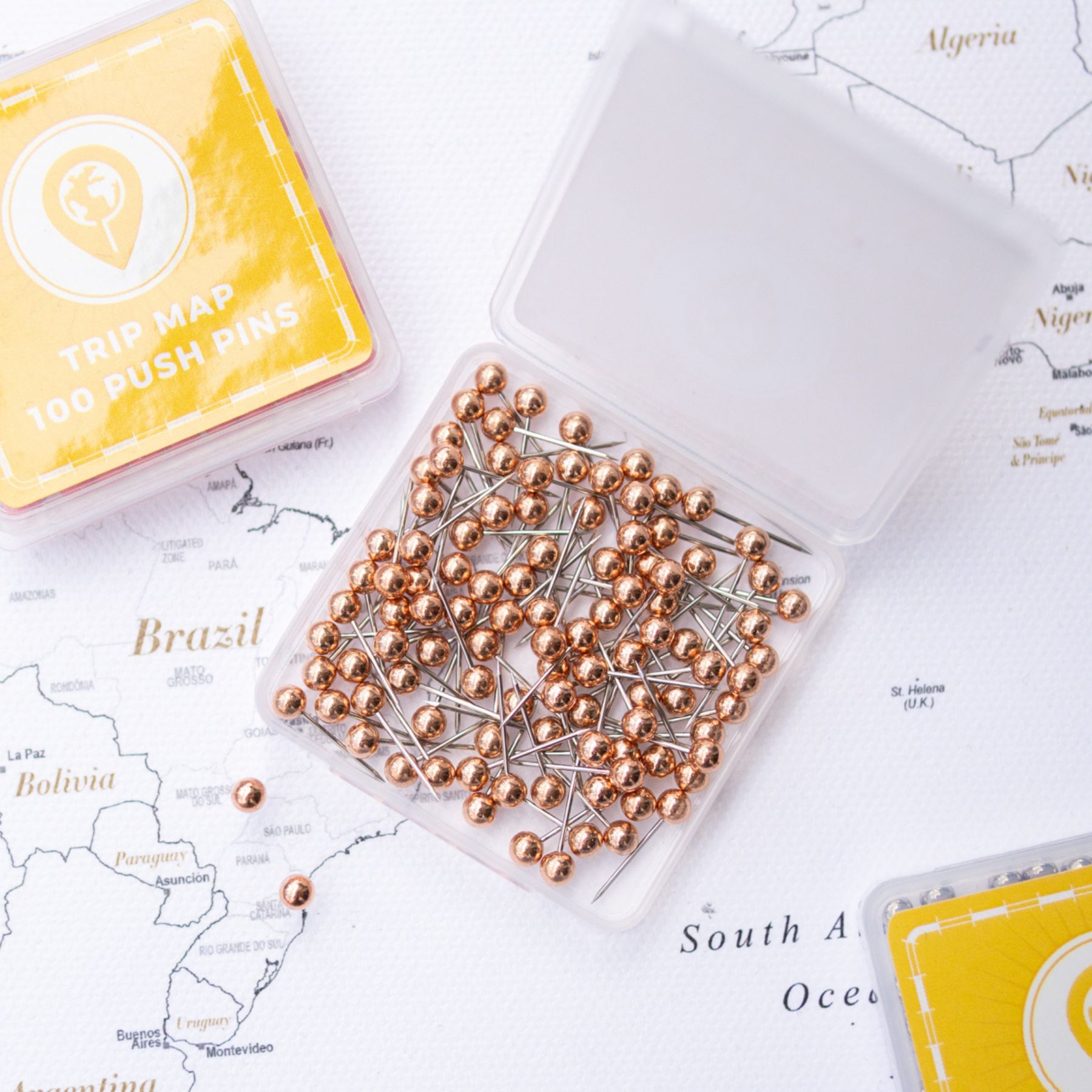 Map Push Pins rose Gold - Round Head Tacks with Stainless Point - Metallic Finish - Marking Pins