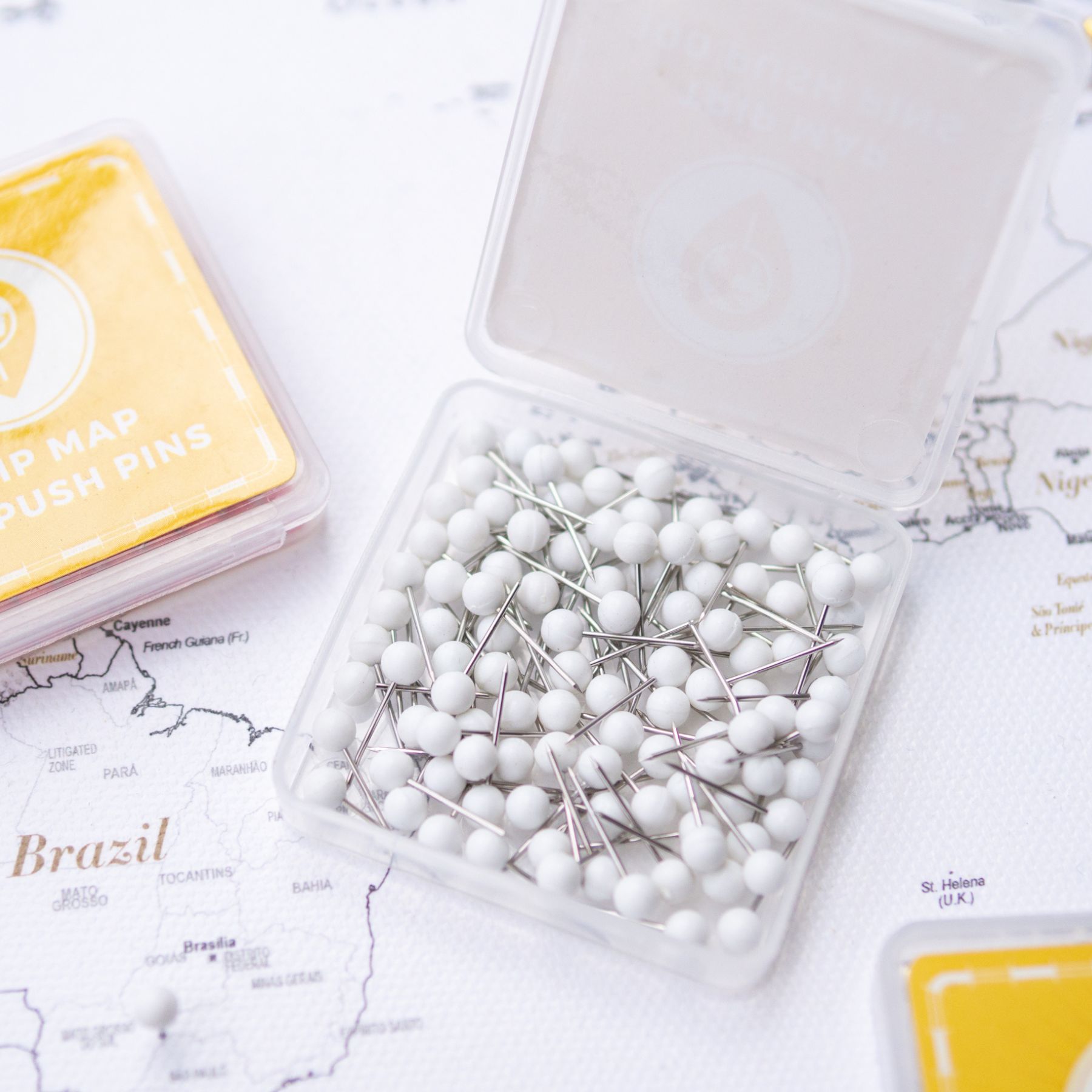 Map Push Pins white - Round Head Tacks with Stainless Point - matte Finish - Marking Pins