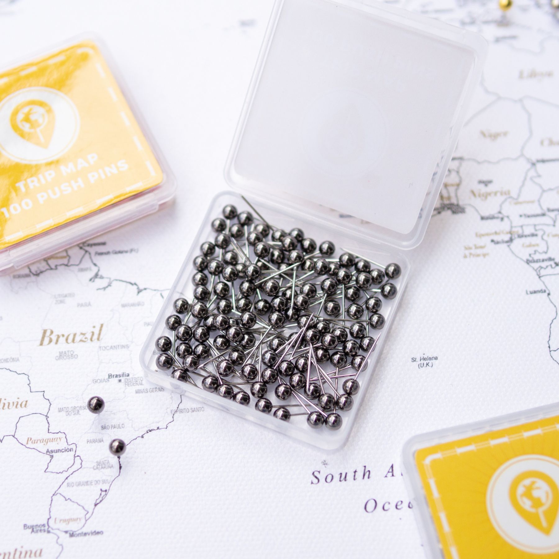 dark gold Map Push Pins - Round Head Tacks with Stainless Point - Metallic Finish - Marking Pins