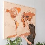 detailed pin board world map brown 11p