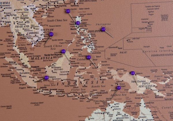 detailed tripmap world map beige brown 16p