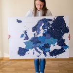 large europe continent map with pins corkboard navy blue 1eu