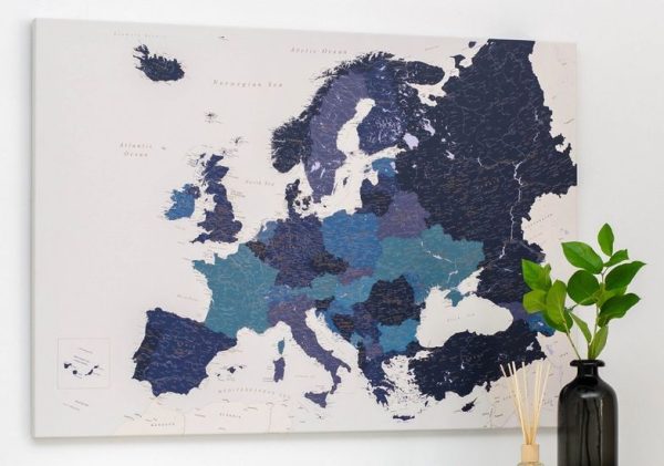 large push pin world map on canvas navy blue 1EU
